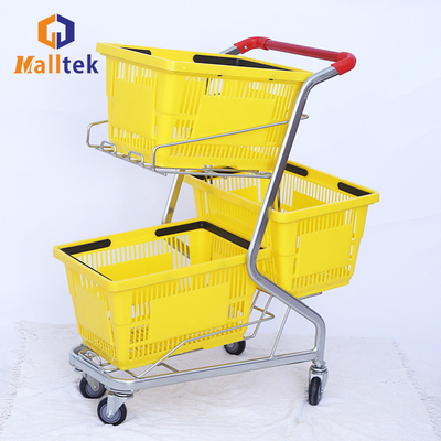 3 Baskets Supermarket Shopping Trolley For Grocery 100KG Loading