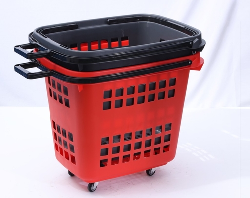 Large Capacity Plastic Supermarket Basket With 4 Wheels 15L -  45L