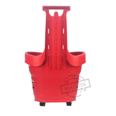 Large Volume Red Plastic Supermarket Shopping Basket Long Handles