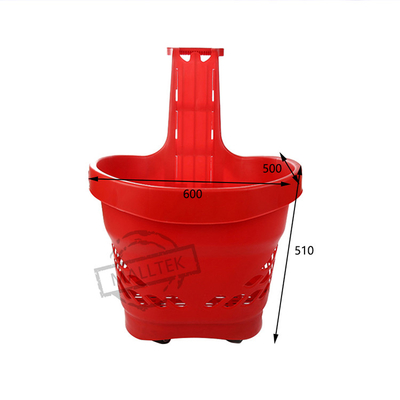 Large Volume Red Plastic Supermarket Shopping Basket Long Handles