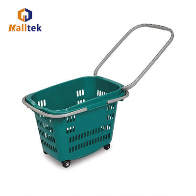 Handle Rolling Shopping Baskets With PU Wheels For Supermarket