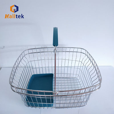 Popular Zinc / Chrome Plating Cosmetics Shop Wire Metal Grocery Shopping Basket With Plastic Tray