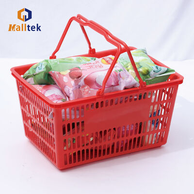 Portable Double Handle Plastic Supermarket Shopping Basket with 30L Load Capacity Ideal for Retail Stores and Multipurpose