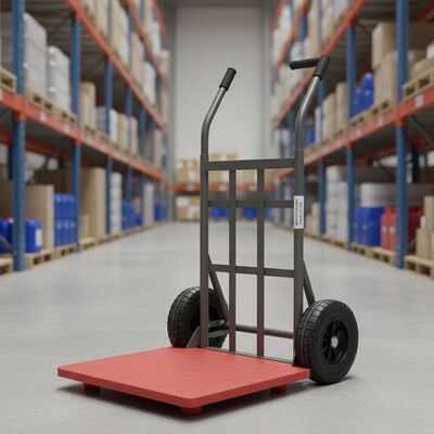 PU Wheel Material Hand Truck Trolley Red Plastic Color Heavy Duty Steel Frame Industrial Grade Moving Cart for Warehouse