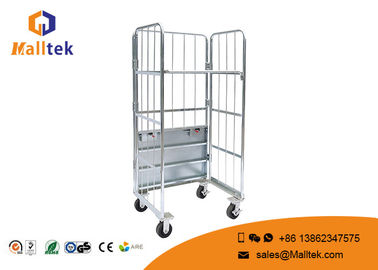 Warehouse Zinc Plated Logistics Trolley Foldable Wire Mesh Carry Trolley Cart