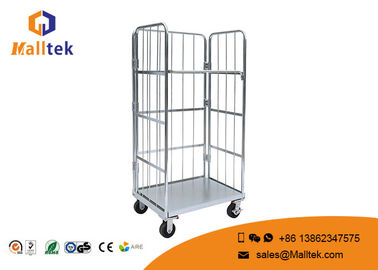 Warehouse Zinc Plated Logistics Trolley Foldable Wire Mesh Carry Trolley Cart