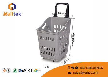 Eco - Friendly Grey Rolling Plastic Shopping Basket With High Capacity