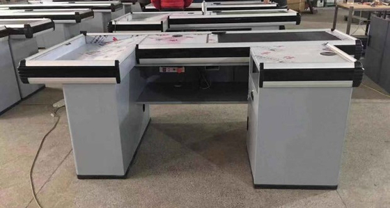 White Electric Checkout Counter Stainless Steel With Electric Conveyor Belt